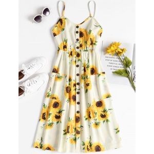 Sunflower Spaghetti Strap Sundress with Pockets